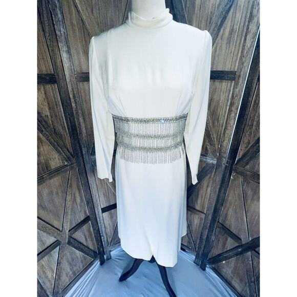 Lillie Rubin 1960s Beaded Ivory White Cream Dress Wedding Bridal Madmen Party - Picture 2 of 14